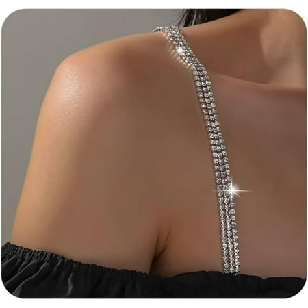 QIUYIDP 2Pcs Rhinestone Bra Straps Adjustable Rhinestones Bra Shoulder Chain Crystal Lingerie Straps Wedding Bridal Rhinestone Underwear Chain for Women Dress Jewelry
