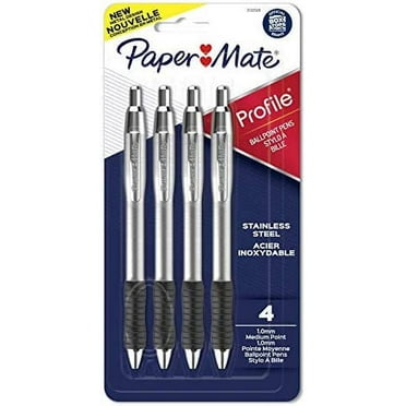 Paper Mate Profile Ballpoint Pens, Retractable Pen with Stainless Steel Barrel, 1.0 mm, Black Ink, 4 Count