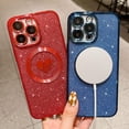 thumbnail image 4 of Compatible with iPhone 13 Pro 6.1 Inch Case with Magsafe, Plating Heart Glitter Magnetic Case for Women Girl TPU Camera Protection Back Cover for iPhone 13 Pro Red, 4 of 8