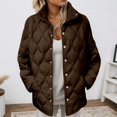 thumbnail image 2 of Wuxian Womens Winter Jacket Stand Collar Long Sleeve Button Down Plus Size Lightweight Quilted Puffer Coats Loose Fit Comfortable Warm Thick Outerwear,Khaki,L, 2 of 7