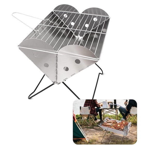 Portable Grill Stainless Steel Foldable BBQ - Camping Charcoal Grill for Hiking & Picnics