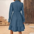 thumbnail image 4 of Oksale Denim Dresses for Women Trendy Ruffle Hem Button Down Dress with Pockets Casual Lapel Long Sleeve Midi Dresses Vintage Cowgirl Dress Blue L, 4 of 7