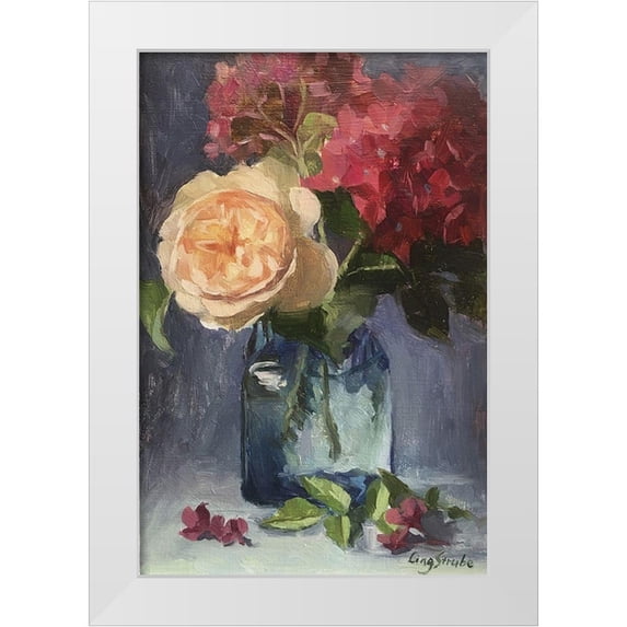 Strube, Ling 13x18 White Modern Wood Framed Museum Art Print Titled - Rose and Hydrangeas