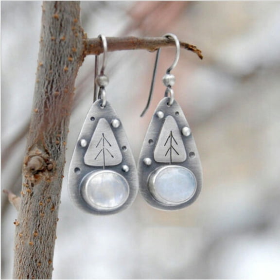 QQTDFG Fashion 925 Silver Moonstone Earrings Ear Hook Women Wedding Drop Dangle Jewelry-#3