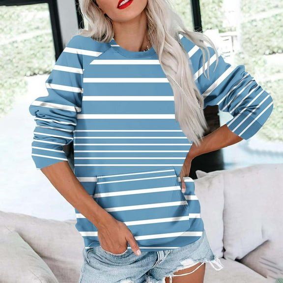 Titcea Sweatshirt for Women Oversized Long Sleeve Crew Neck Striped Print Sweatshirts with Pockets Loose Comfort Casual Pullover Sweaters