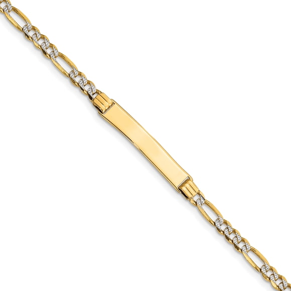 14K Rhodium Plated Yellow Gold 6 Pav� Figaro Link ID Child Bracelet