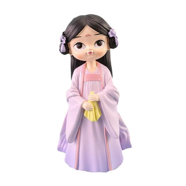 Girl Figurine Adorable Resina Adorno Decoración Para Fiestas Miniatura Púrpura