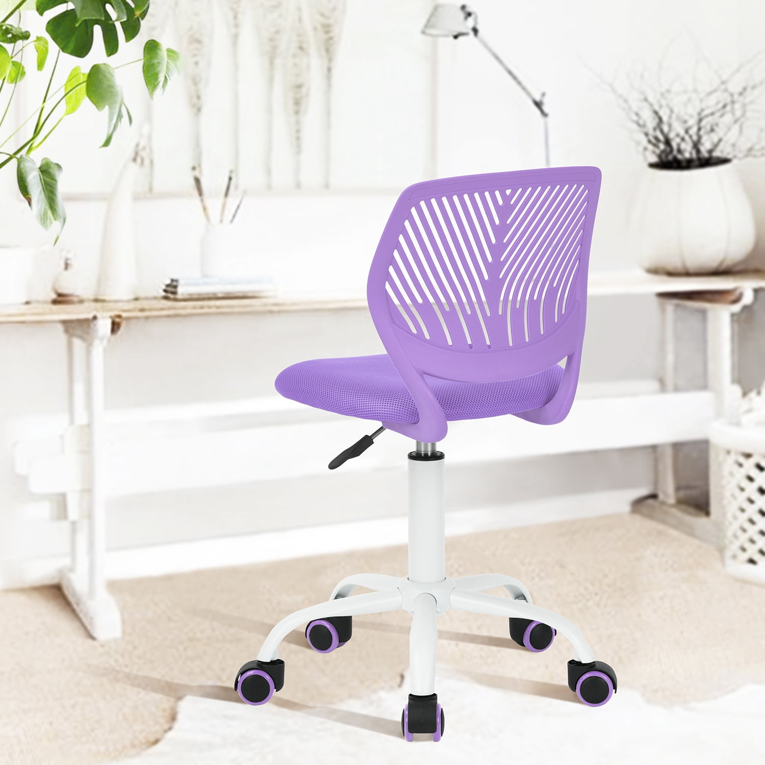 Adjustable Office Chair with Rolling Wheels, Ergonomic Desk Chair Rotating Seat and Comfortable Backrest for Home & Office, Purple
