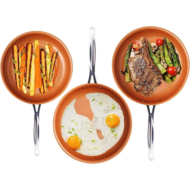 Gotham Steel Frying Pan Set, 3 Piece Nonstick Ceramic Copper Fry Pans Set, 9.5”, 11” & 12.5”