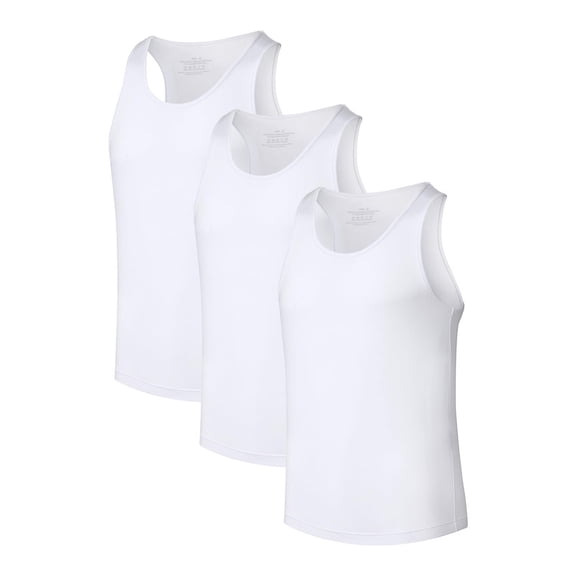 ANLIQI Men's Bamboo Rayon Undershirts Tank Tops Men Crew Neck Stretchy Tank Shirts (3 Pack White, XL)