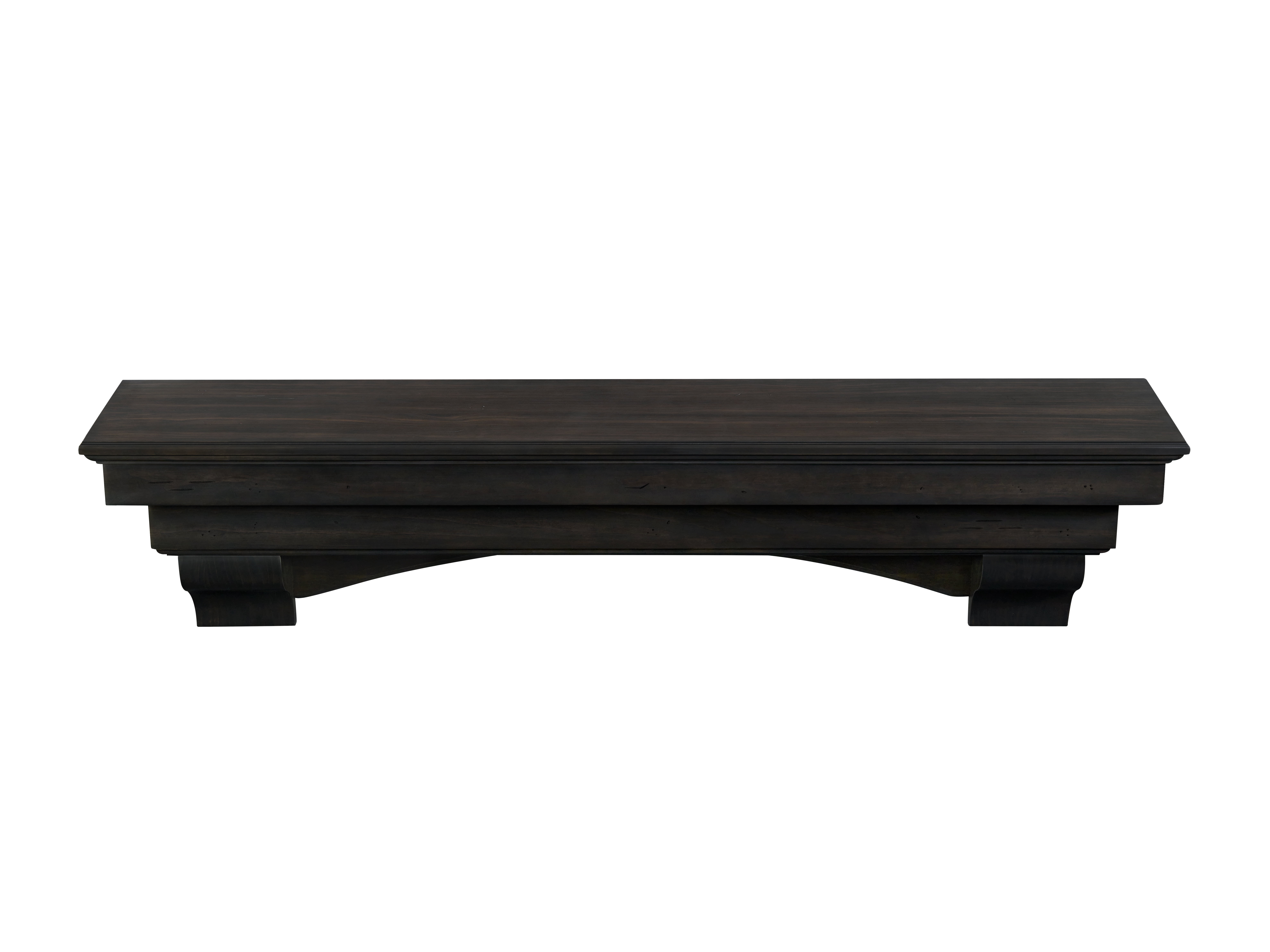 Pearl Mantels Celeste Versatile Hand Distressed and Hand Finished Premium Pine Wood Mantel Shelf, Dark Roast Finish, 72"L & 10"D, Hang Alone, with Corbels or with Corbels and Arch (Included)