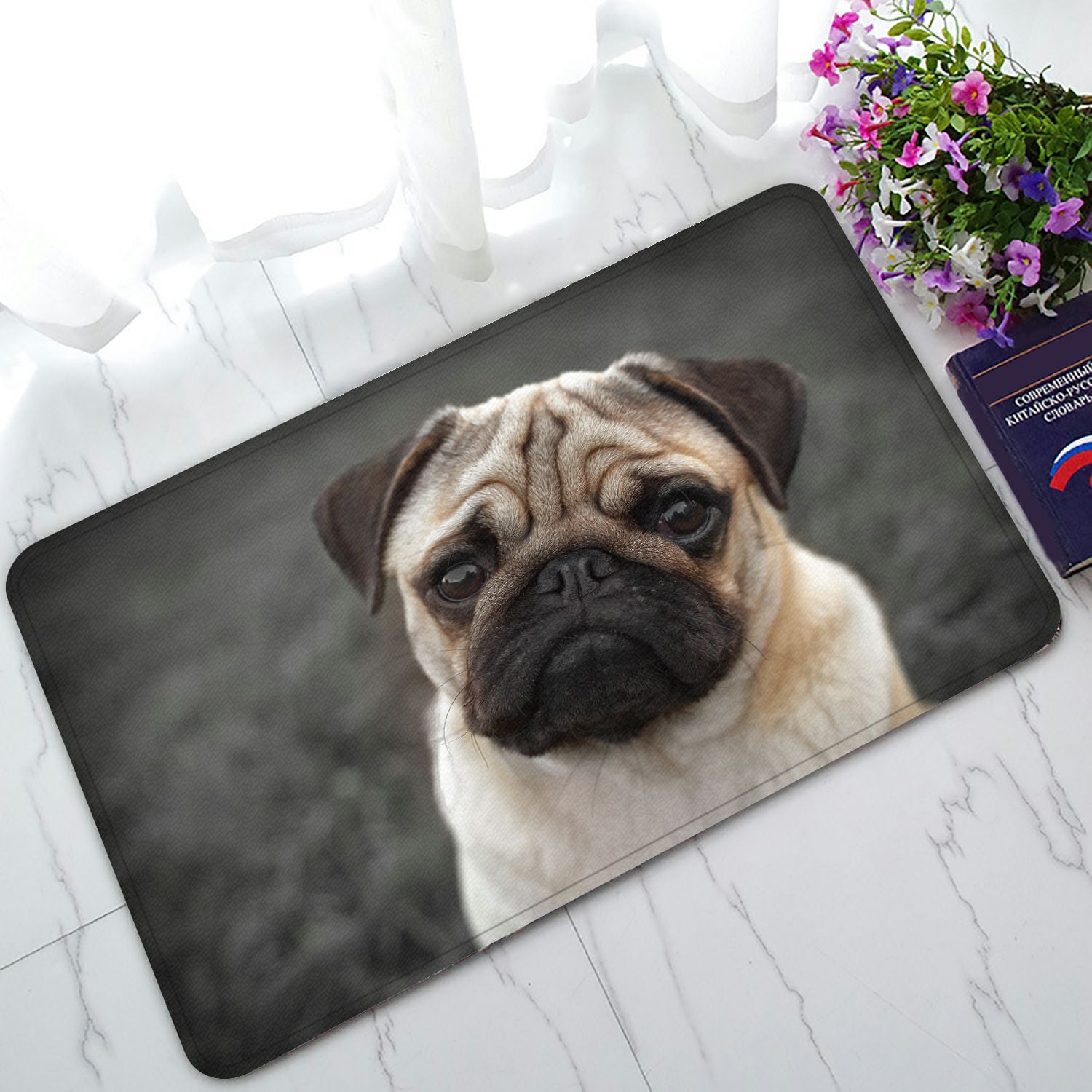 PHFZK Animal Doormat, Portrait of Beautiful Pug Puppy Doormat Outdoors