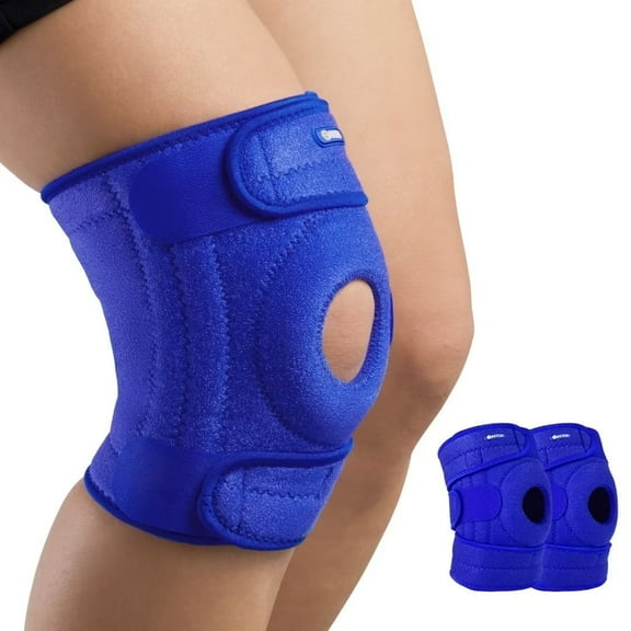 AVIDDA Knee Support with Open-Patella Design for Joint Pain, Sports, Injury Rehabilitation, Adjustable Knee Brace for Men Woman with 3 Straps, Size XL-M, Blue, 1 Pair