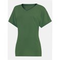 thumbnail image 5 of Women's V Neck T Shirts Casual Rolled Short Sleeve Side Split Summer Tops Loose Fit, 5 of 5