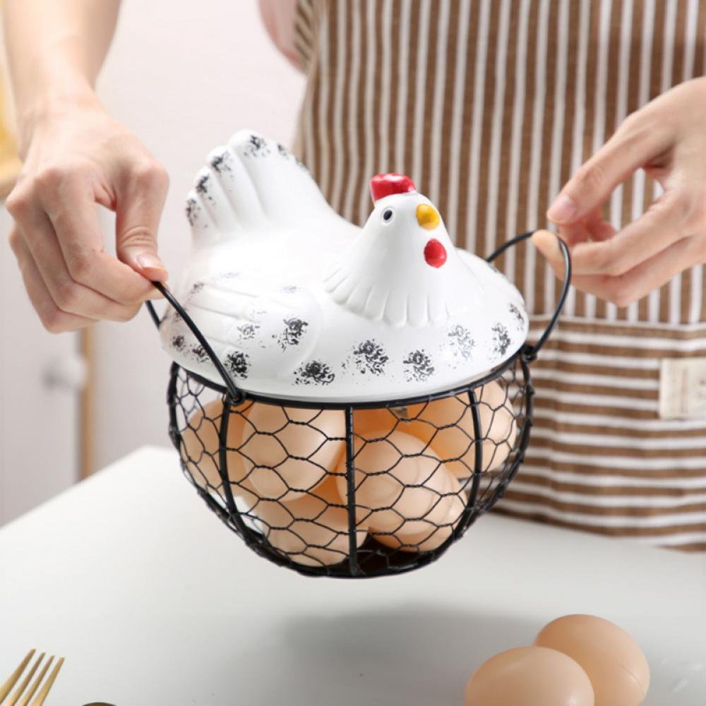 Panier à Oeufs en Forme de Poulet, Panier en Fil Métallique de Stockage de Fruits Décor Rustique Panier à Poulet Porte-oeufs pour le Stockage de Fruits de Cuisine à la Maison (Comme