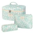 thumbnail image 1 of Set de bolsas de maquillaje WYJ Green con estampado floral acolchado, 3 unidades, para mujer, 1 of 6