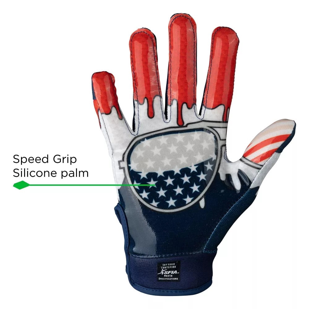 Cutters, Game Day Football Receiver Gloves, Youth, L/XL, Stars and Stripes