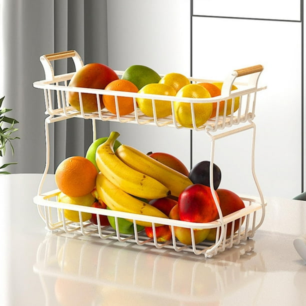 de de 2 niveles, soporte para verduras, frutero, estante de almacenamiento de artículos para encimera, comedor, exhibición de blanco perfecl puesto de cesta de frutas