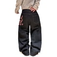 thumbnail image 4 of Mrmall Men's Baggy Jeans Blossom Embroidery Pattern Wide Leg Loose Fit Y2K Jeans Mid Rise Denim Pants Streetwear, 4 of 6