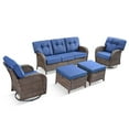 thumbnail image 3 of PARKWELL 5 Pieces Patio Furniture Set with Swivel Gliders Chairs, 7-Seat All-Weather Wicker Conversation Set with Rattan Rocking Chair, Ottoman and 5" Thick Cushion for Porch Deck, Brown/Navy, 3 of 11