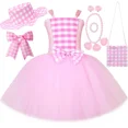 thumbnail image 2 of Vestido de tutú de princesa Barbi para niñas, ropa para fiesta de cumpleaños de Halloween, disfraz de película de Cosplay, vestidos de tul a cuadros rosas para niñas, 2 of 5