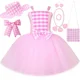 thumbnail image 2 of Vestido de tutú de princesa Barbi para niñas, ropa para fiesta de cumpleaños de Halloween, disfraz de película de Cosplay, vestidos de tul a cuadros rosas para niñas, 2 of 5