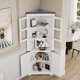 thumbnail image 3 of Armario esquinero alto rústico – Puerta de vidrio, estantes ajustables, diseño ahorra espacio – Ideal para cocina, baño o salón – Almacenaje organizador – Acabado blanco con pequeñas flores, 3 of 6
