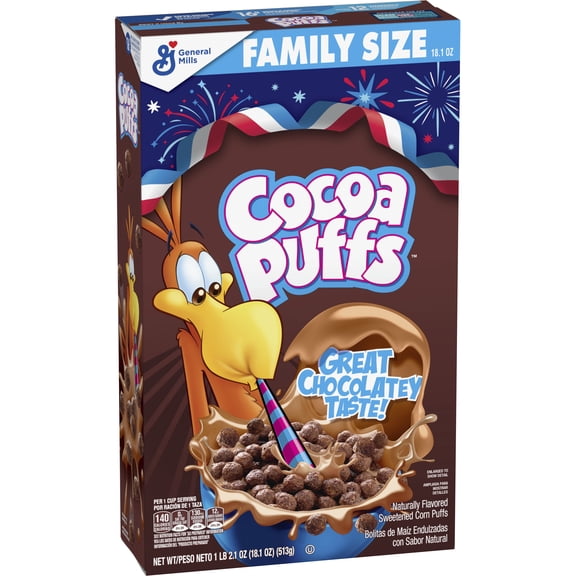 Cocoa Puffs, Chocolate Breakfast Cereal with Whole Grains, Family Size, 18.1 oz