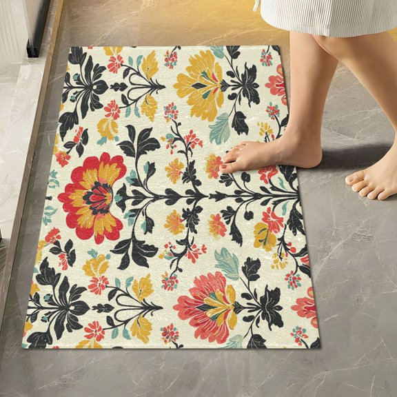 Yayeee Bath Rug for Bathroom Floor Non Slip Rectangle Fluffy Soft Absorbent Mat, 16"x24", Beige Floral