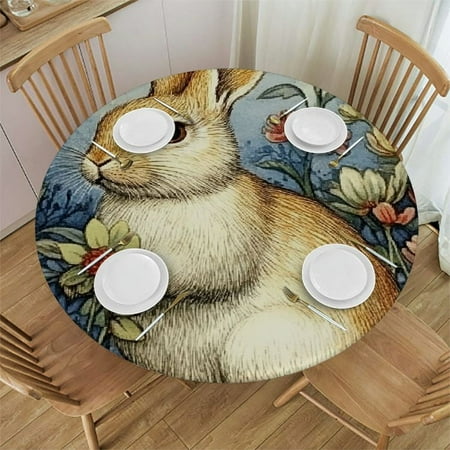 

BCIIG Rabbit Flowers Beatrix Potter Round Table Cover - Stain Resistant Washable - Indoor/Outdoor Tablecloth for Kitchen Dining Wedding Parties - Polyester Fiber 54 -58