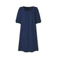 thumbnail image 4 of Sakmal Solid Womens Dresses Elbow-Length Square Neckline Blue Puff Sleeve Knee Length Dresses Plus Size Ladies Dresses, 4 of 4