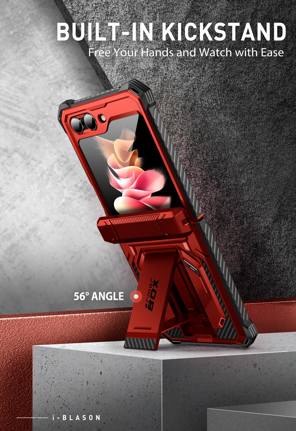 i-Blason Armorbox Series Case for Samsung Galaxy Z Flip 5 5G (2023), Full-Body Rugged Holster Case with Shock Reduction/Bumper (Ruddy)