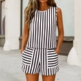 thumbnail image 2 of NMMUED 2 Piece Sets for Women Summer Casual Sleeveless Striped Tank Top and Matching Drawstring Shorts with Pockets Beach Vacation Lounge Outfits Wear Black L, 2 of 5