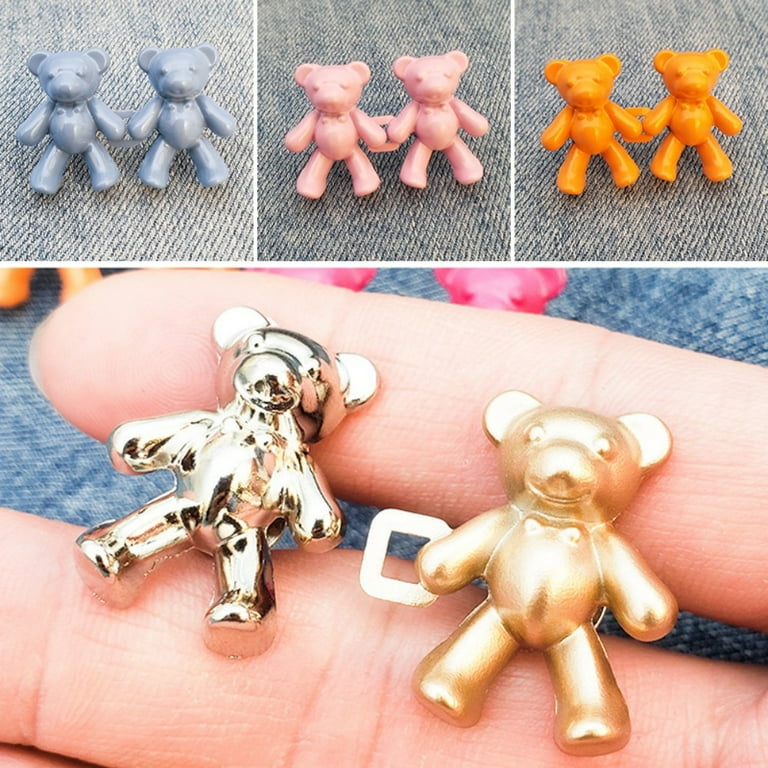 6 Pairs Bear Buttons for Jean Clips to Tighten Waist Pant Size Adjuster Buttons for Jeans to Make Smaller Cute Bear Waist Pant Adjustable Button Fit