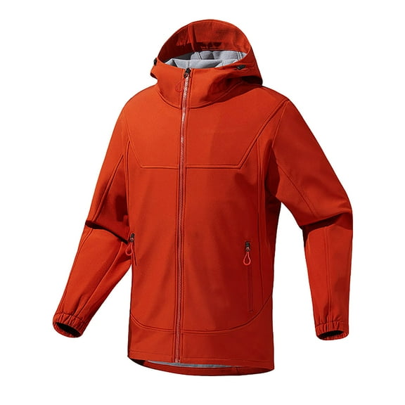 WMTBSRSW Men's Fleece Lined Rain Jackets Waterproof Hooded Softshell Jacket Lightweight Windbreaker Zip up Coat for Travel Hiking Cycling Orange XL