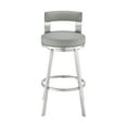 thumbnail image 2 of Lynof Swivel Counter Stool in Brushed Stainless Steel with Light Gray Faux Leather, 2 of 10