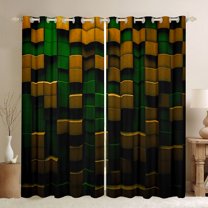 Feelyou Pixel Grid Miners Curtains Pack of 2 (42x84 Each), Video Games Plaid Lattice Curtains Blackout, Modern Check Green Brown Bedroom Curtains, Black Out Curtains Decor