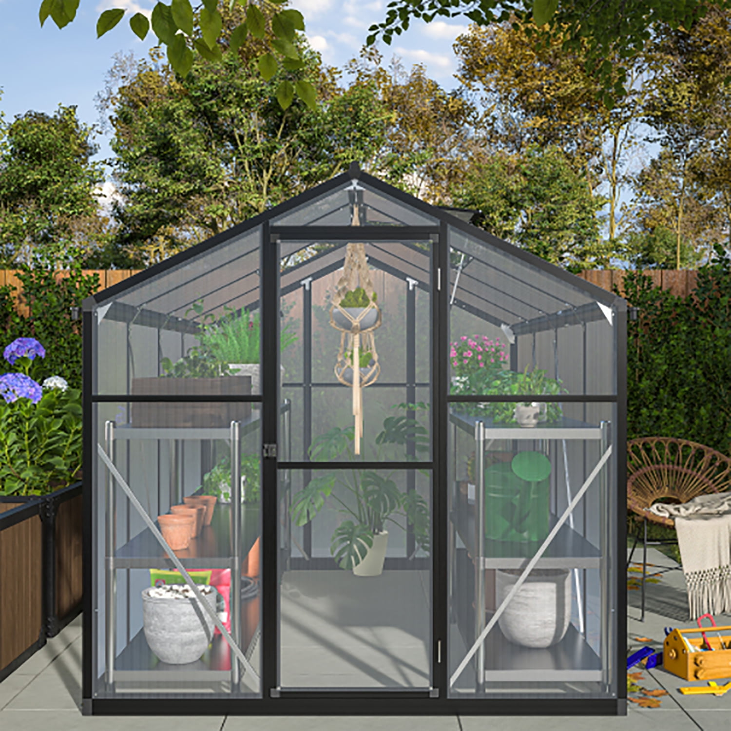 KEHOMY 6'x 8' Polycarbonate Greenhouse, Heavy Duty Walk-in Plant Garden Greenhouse for Backyard/Outdoor，for Growing Flowers, Fruits, Vegetables, and Herbs,Green