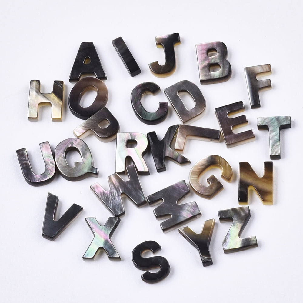 Natural Black Lip Shell Beads Top Drilled Beads Random Mixed Letters 8.5~11.5x6~11.5x2.5mm Hole: 0.6mm DIY