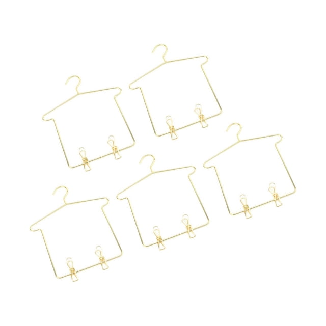 stanreset 5x Stylish Dolls Clothes Hanger with Pants Clips for Doll House Clothing Rack Small Suit Golden 15 x 12cm 1Set