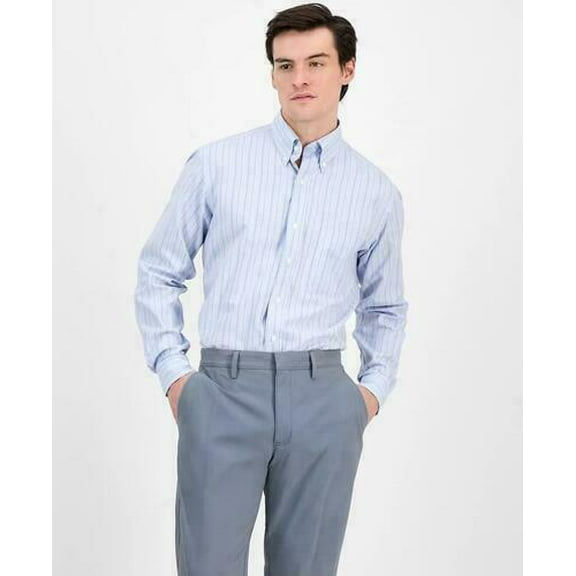 Club Room Mens Regular Fit Stripe Oxford Dress Shirt Blue Red-15.5 32/33
