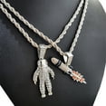 thumbnail image 3 of Silver Plated Simulated Diamond Iced Astronaut & Spaceship Rocket Pendant w/ 4mm 24" Rope Chain Hip Hop Fashion Necklace Gift Set, 3 of 5