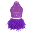 thumbnail image 4 of Doomiva Kids Girls Rhinestone Dance Crop Top and Tassel Feather Briefs Skirt 2 Piece Ballet Gym Latin Jazz Dance Outfit Purple 8, 4 of 6