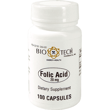 Bio-Tech Pharmacal Folic Acid Capsules, 20 mg, 100