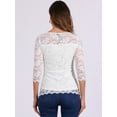 thumbnail image 3 of DARING DIVA Women's 3/4 Sleeve Crew Neck Floral Lace Tops XS White, 3 of 6