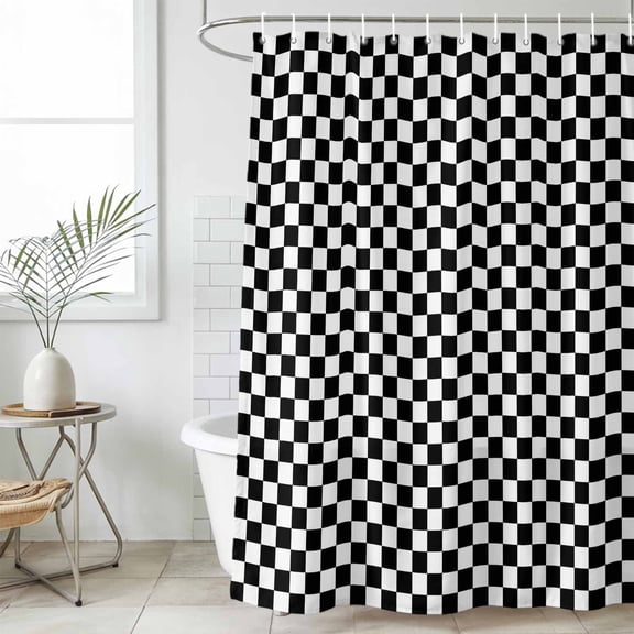 Black White Plaid Waterproof Fabric Shower Curtain,Modern Buffalo Check Gingham Art Waterproof Fabric Shower Curtain for Bathroom Curtains Bathtubs Hotel Shower Curtains with 12 Hooks Long 72x78in
