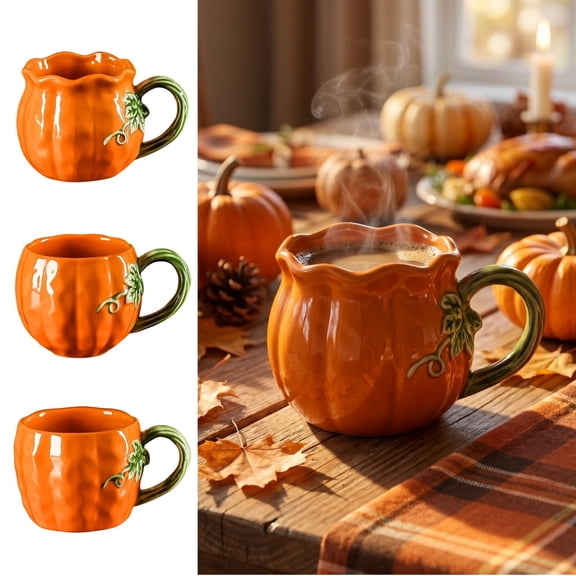 Thanksgiving Halloween Pumpkin Ceramic Mug, Handmade Cute Coffee Cup, Portable Office Water Mug, Creative Holiday Gift Cup for Daily Drinking and Festive Table Decor, Orangeb