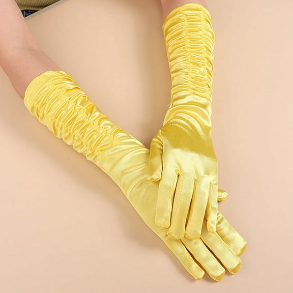 Namzi Satin Opera Gloves 1 Pair Long Elegant Gloves, Suitable for Formal Events, Weddings & Evening Occasions, Soft Satin Material for Comfort​,Yellow