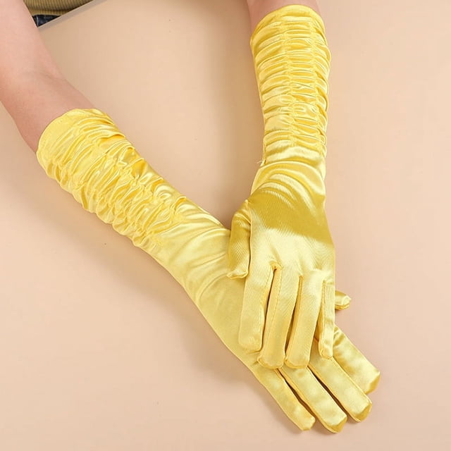 Nvzi Gants de Soirée en Satin Manches Longues Rétro pour Dames Mariage Opera Fête-Jaune