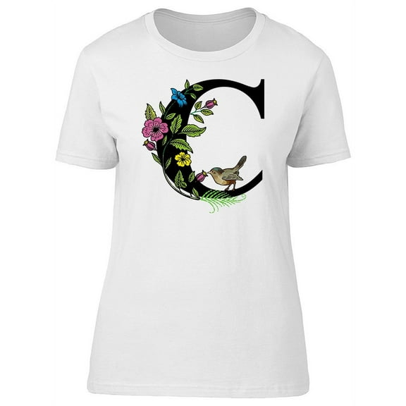 Letter C With Bird And Plants T-Shirt Women -Image by Shutterstock, Female Large